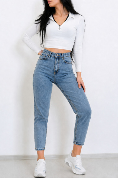 sion jeans Julia Trend Blue Medium Snow Wash High Waist Mom Jean Pants Women'...