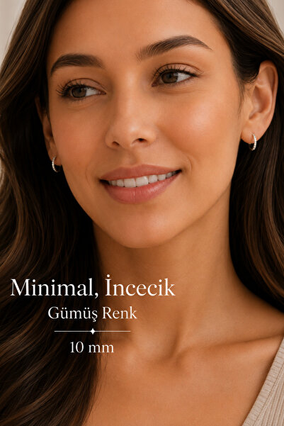 Sacce Scarves&Accessories Gümüş Renk Zirkon Taşlı Minimal İnce Halka Küpe 10 ...