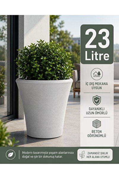 Hep İndirimli Beton Görünümlü Plastik Çiçek Saksısı 38 Cm 23 Litre