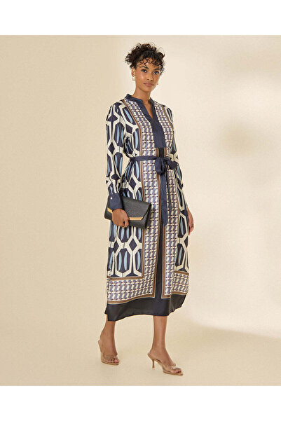 REDTAG Women Navy Satin Printed Maxi Dress