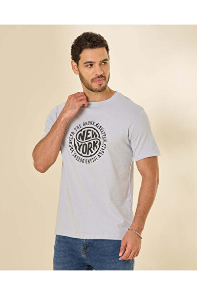 REDTAG Men Grey Graphic T-Shirt