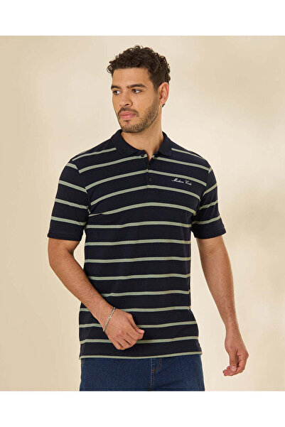 REDTAG Men Black Striped Polo Shirt