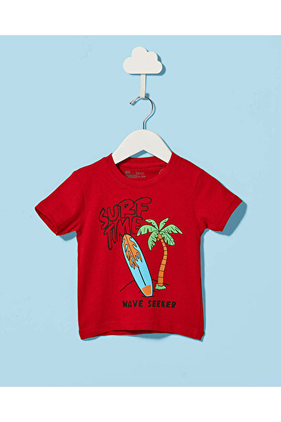 REDTAG Infant Boys Red Graphic Crew Neck T-Shirt
