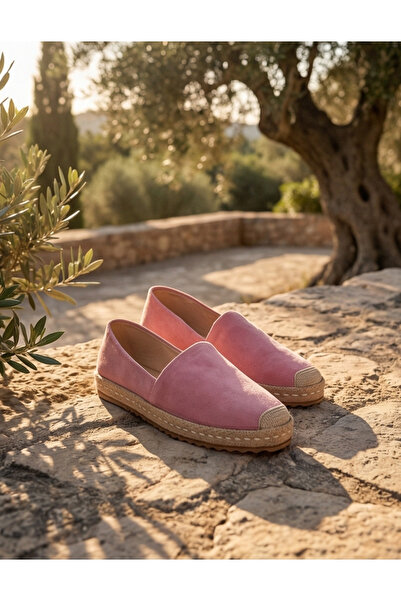 futsi shoes MILET Pembe Süet Hakiki Deri Dikiş Detaylı Kadın Espadril