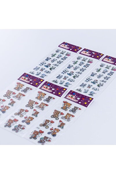Yıldızan Duca Mall 6 Pieces of Embossed Adhesive Stickers, Cute Panda and Bea...