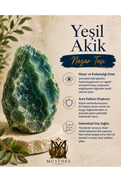 Musydes Yeşil Akik Doğal Taş Nazar Taşı 8mm Hakiki Doğaltaş Kadın Bileklik Er...
