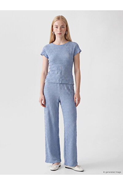 LC Waikiki Indigo Elastic Waist Textured Women's Trousers