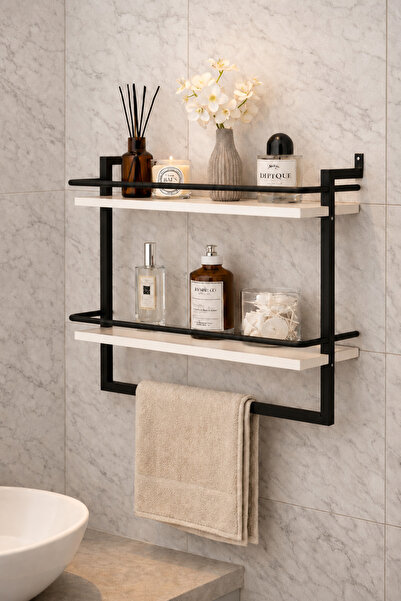 Euromob 60x20 cm, Beyaz Tahta, Banyo Rafı, Korkuluklu, Duvara Monte Havluluk,...