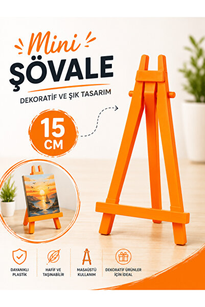 TOMBİ-X TURUNCU Mini Dekoratif Şövale 15 cm – Masaüstü Fotoğraf ve Kart Standı