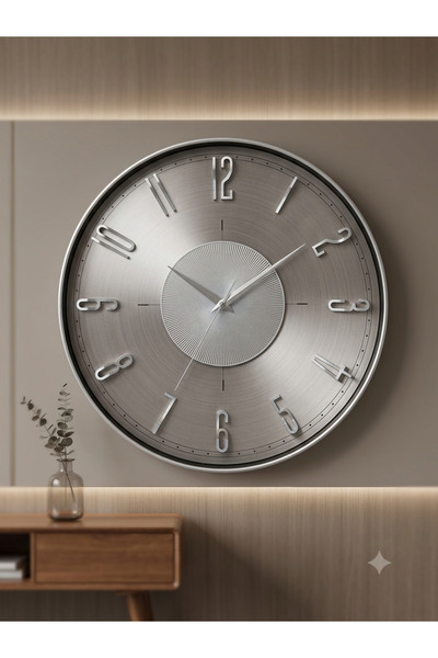 Binshihon Home Modern round silver metal wall clock with stylish protruding n...