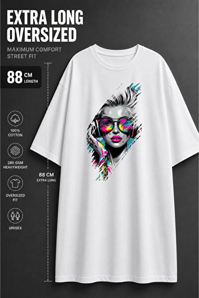 classy moda Unisex Εξαιρετικά Μακρύ Oversized Γυναικείο T-Shirt με στάμπα και...