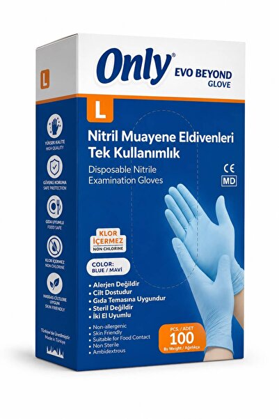 ONLY Evo Beyond Glove Nitril Mavi Pudrasız Muayene Eldiveni 100 Lü Pk L