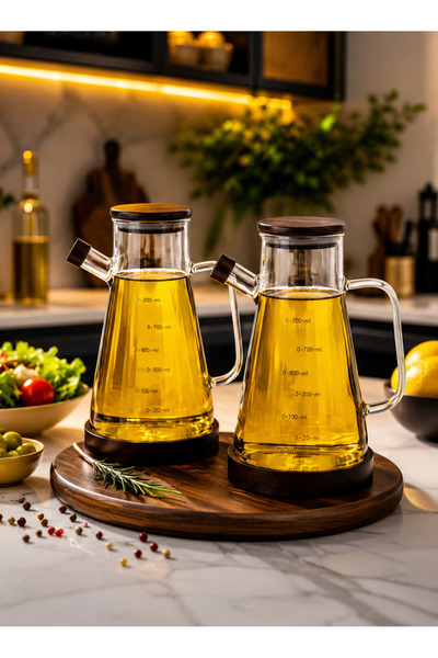 Paşabahçe 2’li Akasya Altlıklı Cam Yağdanlık Seti 900 ml | Damlatmaz Akıtmaz Akasya Kapaklı Yağdanlık Seti