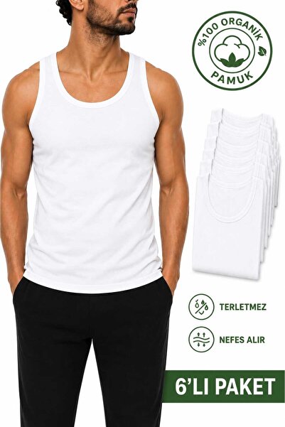 Beyaz Pamuklu Erkek Penye Atlet - 6'lı Paket