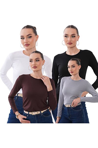 bykombincim Bisiklet Yaka uzun kollu body 4'lü kombin %100 VİSKON Kendi Tarzı...