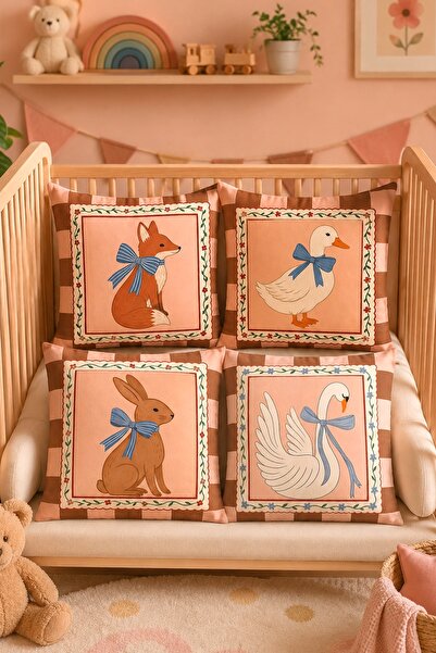 EVPANYA Set of 4 Children's and Baby's Pillow Covers with Bow and Animal Patt...