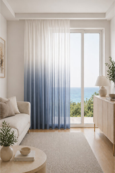 Premier Home Avior Gradient Blue Custom Size Tulle Curtain 220X270 1X2.5 Pleat