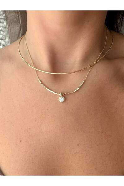 DGK COLLECTİON 14K gold renk altın kaplama choker şık zincir ile tek taş deta...