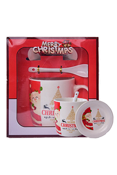 velve Set cana din ceramica cu lingurita si farfurioara, in tematica de Craci...