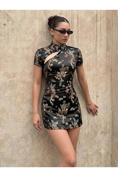 Köstebek Japanese Dragon Pattern Qipao Style Midi Dress
