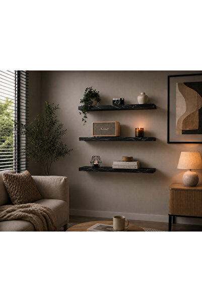balore Home & Office Uçan Duvar Rafı 3'lü Set | Dekoratif Gizli Montaj Kitapl...