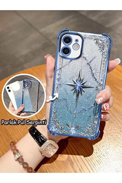 CASEVIBE iPhone 12 Uyumlu Güzel Parlak Katlı Mor Yıldız Telefon Kılıfı