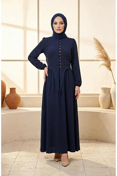 sefamerve Button Detailed Elastic Sleeves Hijab Double Set 2288-05 Navy Blue