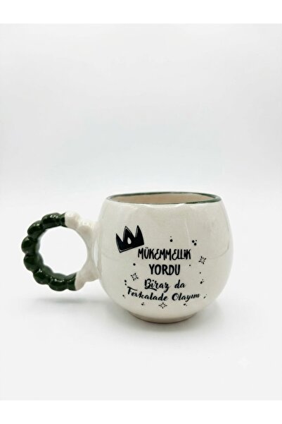 PALTO TASARIM Sakinleş Handmade Cream Glossy Puff Mug - Handcrafted Gift Mug