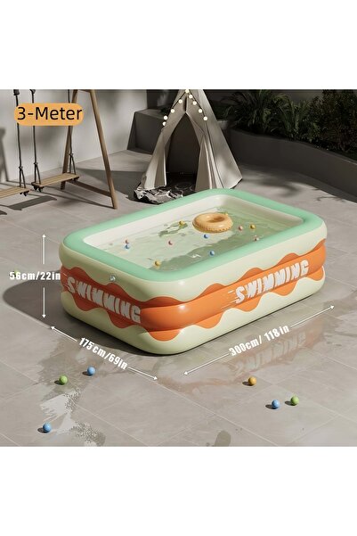 HI-FINE 3-Tier Rectangular Inflatable Family Swimming Pool Thick Wear Resista...