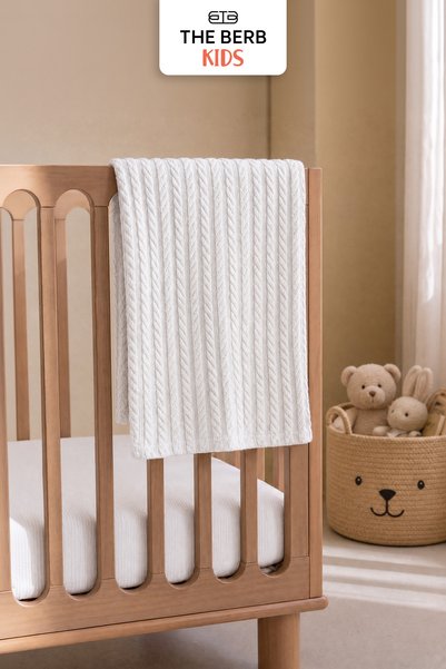 The Berb |   100% Cotton |   Knitted Pattern Baby Pique Blanket |   100X110 |   Park Bed, Crib, Mom's Side, Baby Stroller