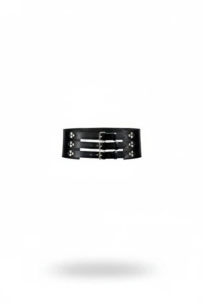 Angels Passion Three Buckle Black Wide Waist Belt Accessory