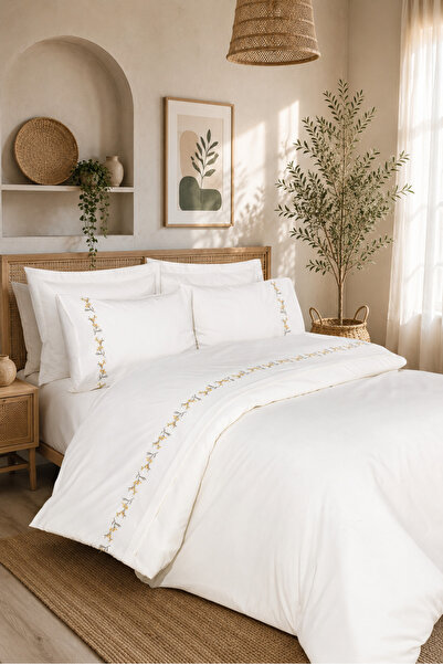 Bella Home Mimoza Double 6-Piece Embroidered Duvet Cover Set |   Soft Texture...