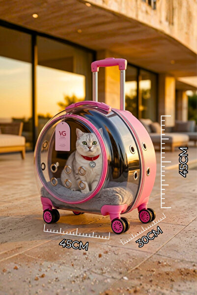 VİGİ STORE VG Premium XL Çekçekli Kedi Taşıma Valizi | Şeffaf Astronot Kedi &...