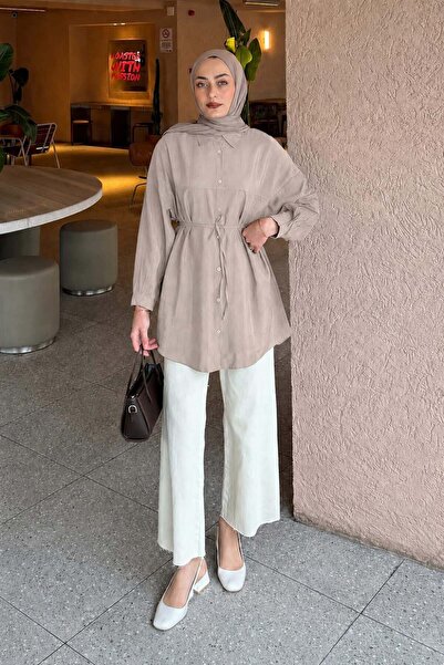 lamelif Tied-Up Cupra Nubuck Shirt in Mink Color