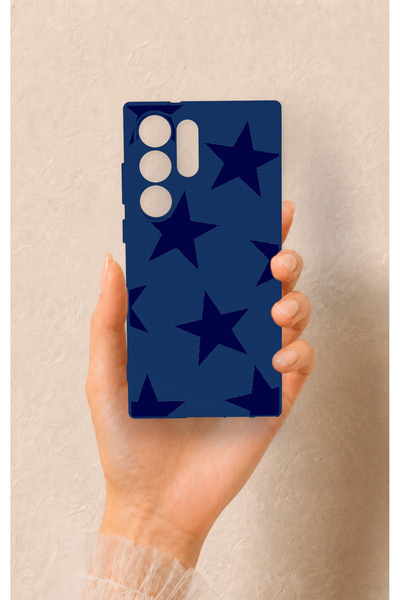 Vip Case Samsung S23 Ultra Uyumlu Lacivert Star Desenli Silikon Kılıf