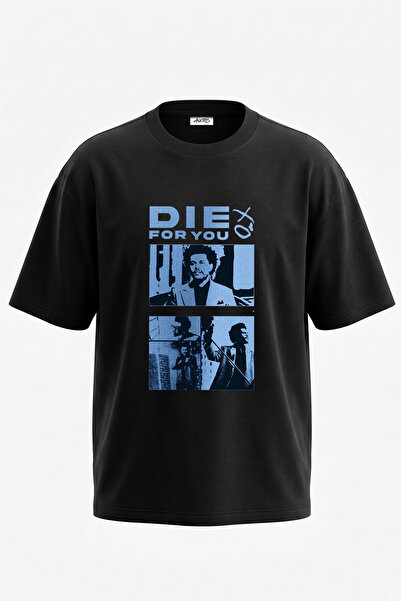 Anetos The Weeknd_26 Design Printed Oversize Black T-Shirt