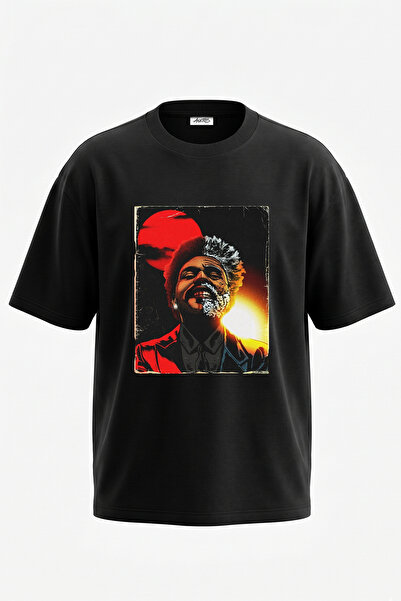 Anetos The Weeknd_64 Design Printed Oversize Black T-Shirt