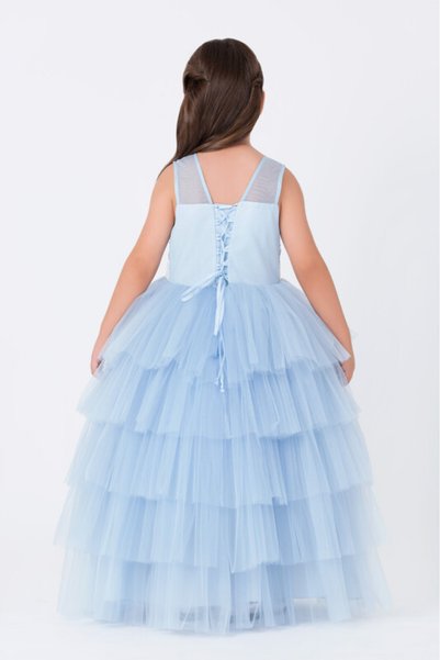 Pamina Girl's Evening Dress Layered Ruffle Tulle Long Princess Dress with Stone Buckle - Birthday, Party, Wedding, Graduation (3, 4, 5, 6, 7 Years) 35060Pr