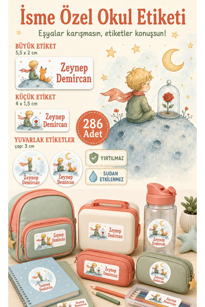 Sim Tasarım Küçük Prens Tema Okul Etiketi Kalem Defter Etiketi Özel İsim Yazı...