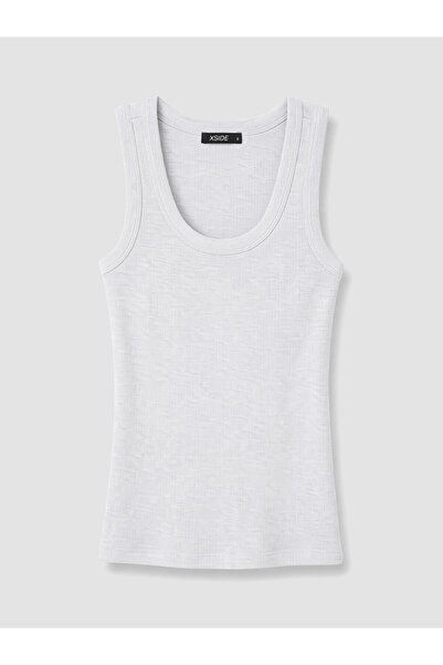 LC Waikiki Gray U-Neck Women's Ribbed Tank Top