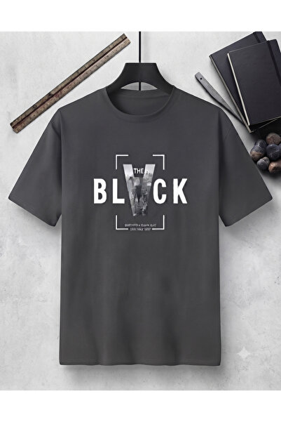 KOZİA OUTDOORS Erkek BLACK baskılı bisiklet yaka oversize penye tişört