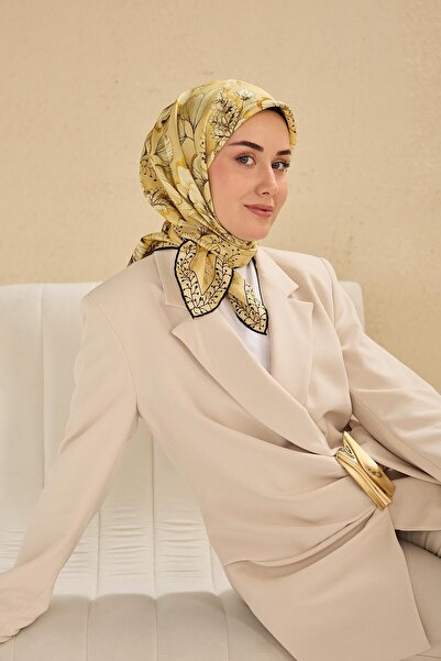 Silk Home Twill Silk Scarf Large Floral Yellow 90X90