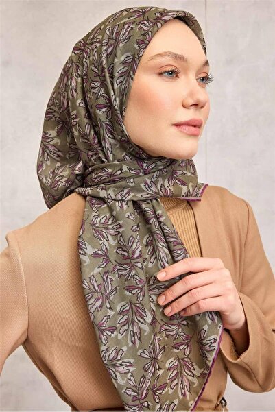 Silk Home Cotton Polyester Soft Scarf Army Green Floral Patterned Non-Slip Te...