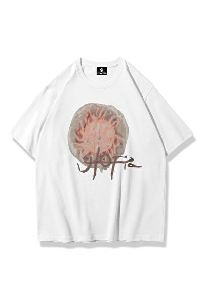 STYKEER Unisex Oversized T-Shirt "Hofi̇a" Printed Loose Fit White T-Shirt