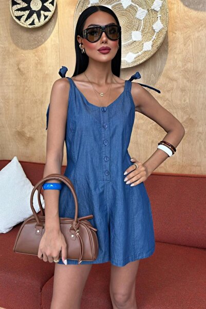 Moda4x4 ملابس نسائية باللون الأزرق من مادة التينسل بدون أكمام وياقة على شكل ح...