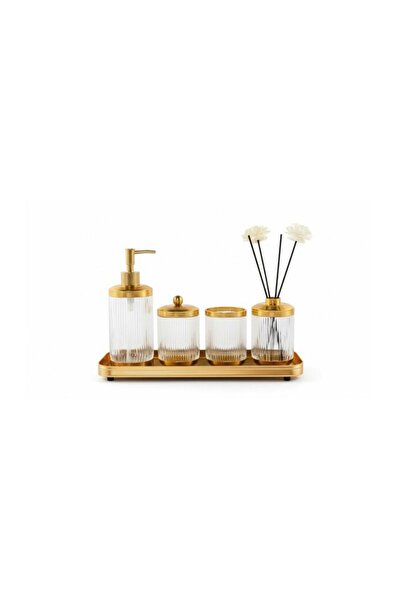 Generic Brand ESTERHOMEDECOR طقم حمام أكريليك 5 قطع مع صينية ذهبي شفاف abr016