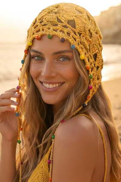 Uniquetrenders Women's Bohemian Beaded Knitted Bandana Beanie Colorful Beaded...