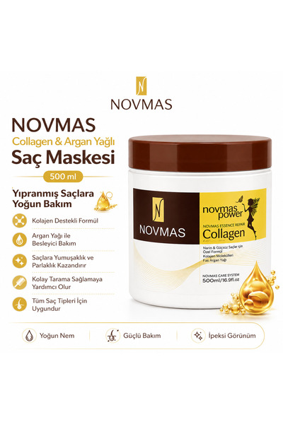 NOVMAS Kolajen ve Argan Yağlı Saç Maskesi 500 ml