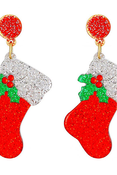 VeeShop Cercei de Craciun, cizmulite pictate cu email cu sclipici