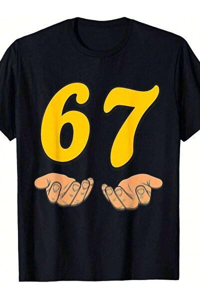 4Car تي شيرت رجالي بتصميم ميموغرافيك مضحك 6/7 Meme Hands Number 67، تصميم Gen...